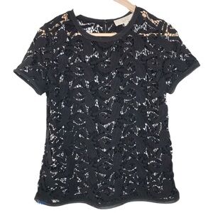 AT Loft black lace short sleeve top medium petite